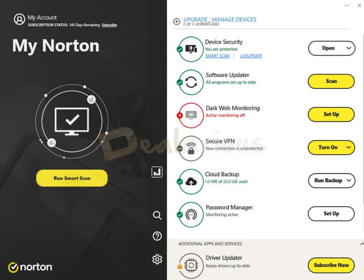 Norton 360 Deluxe Interface